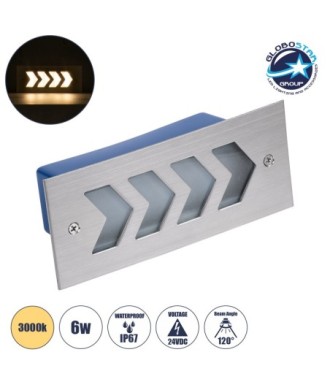 GloboStar® WALLLIGHT-ARINA 90670 Χωνευτό Φωτιστικό Τοίχου LED 6W 660lm 120° DC 24V Αδιάβροχο IP67 Μ17 x Π7 x Υ5.5cm Θερμό Λευκό 3000K - Ανοξείδωτο Ατσάλι - 3 Years Warranty